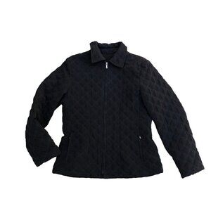Vintage ESPRIT Quilted Winter Jacket Women's MEDIUM Black Fleece Lined Full Zip﻿